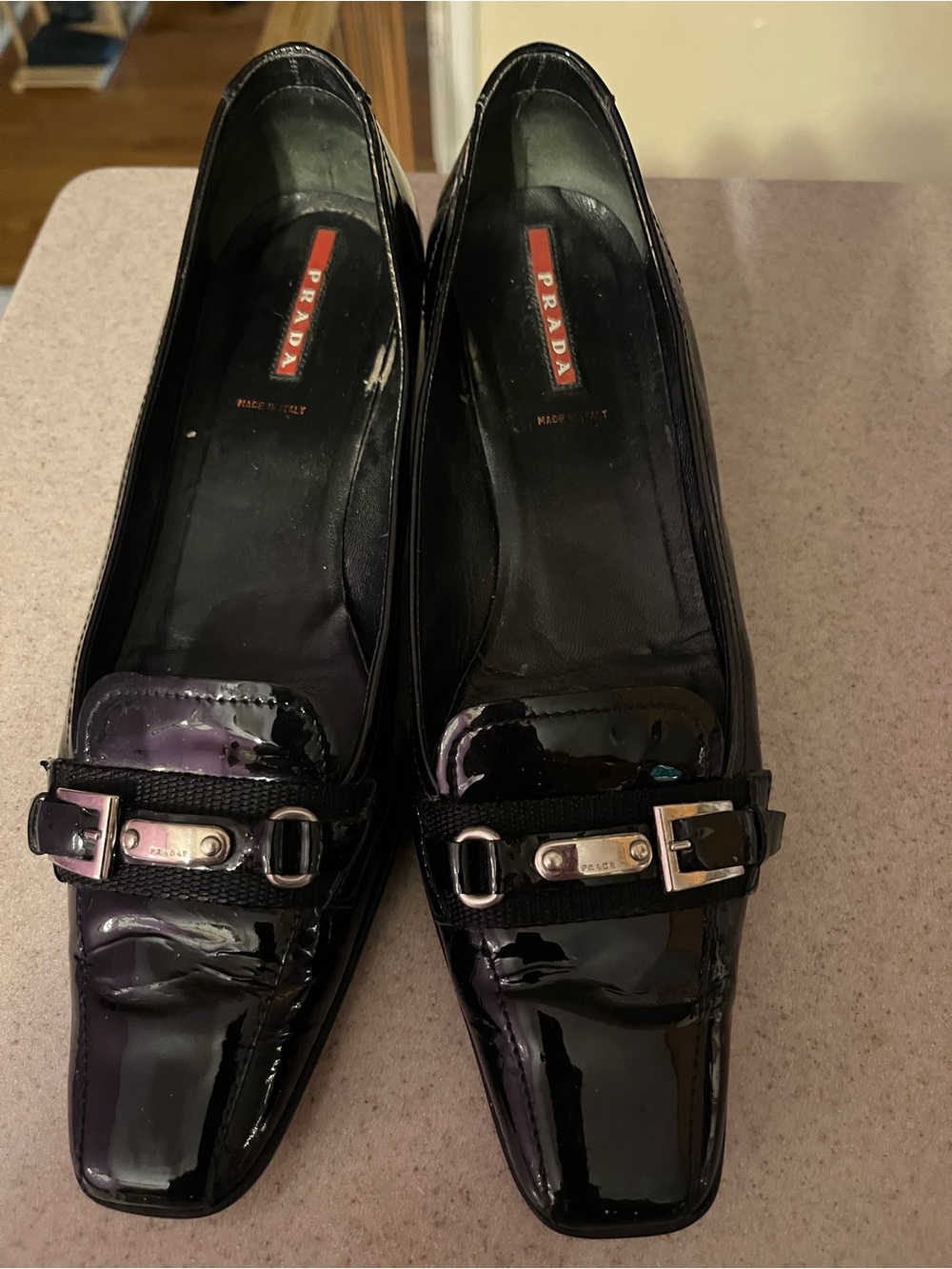 Vintage Prada kitten heel loafers